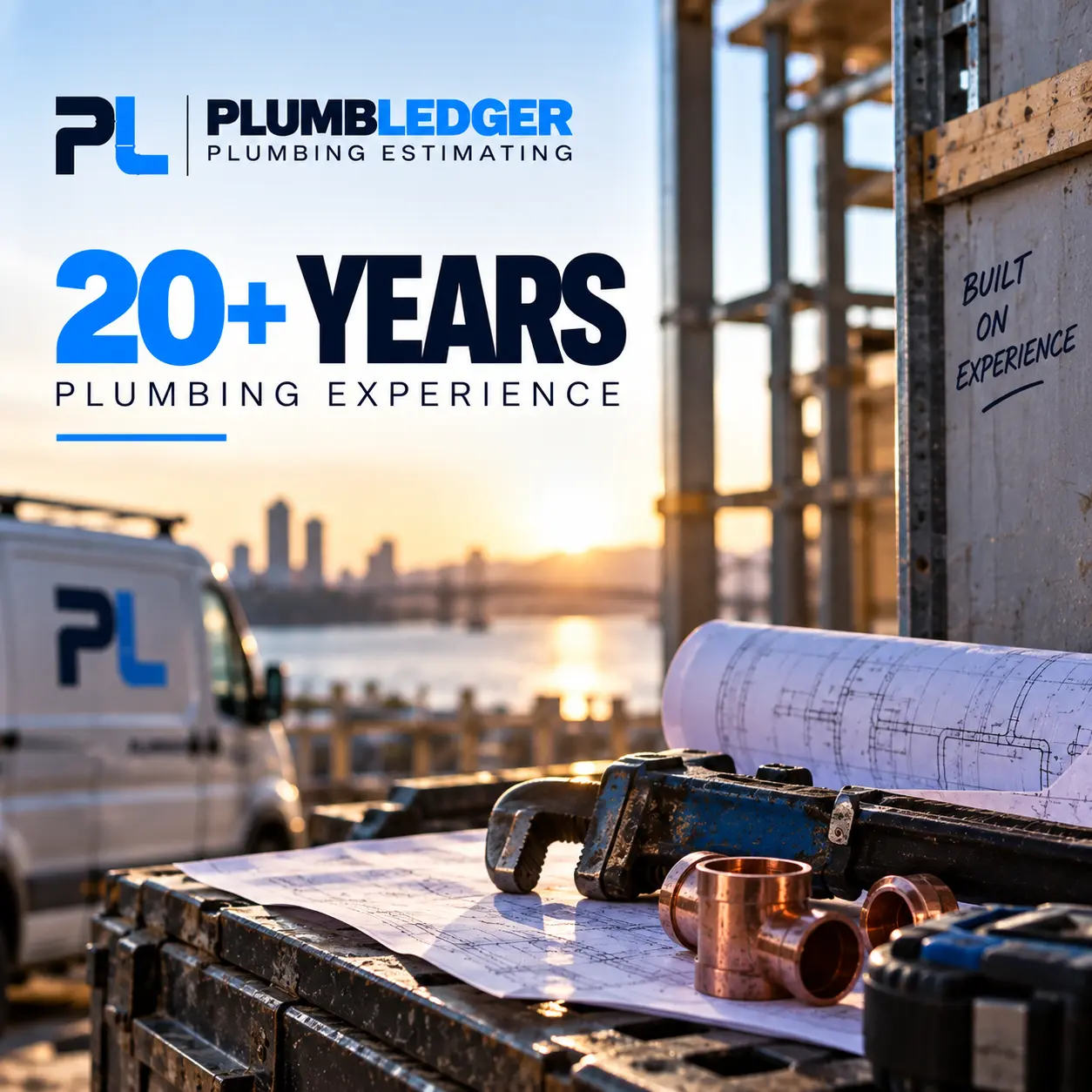 20+ Years Plumbing Experience — PlumbLedger commercial plumbing graphic