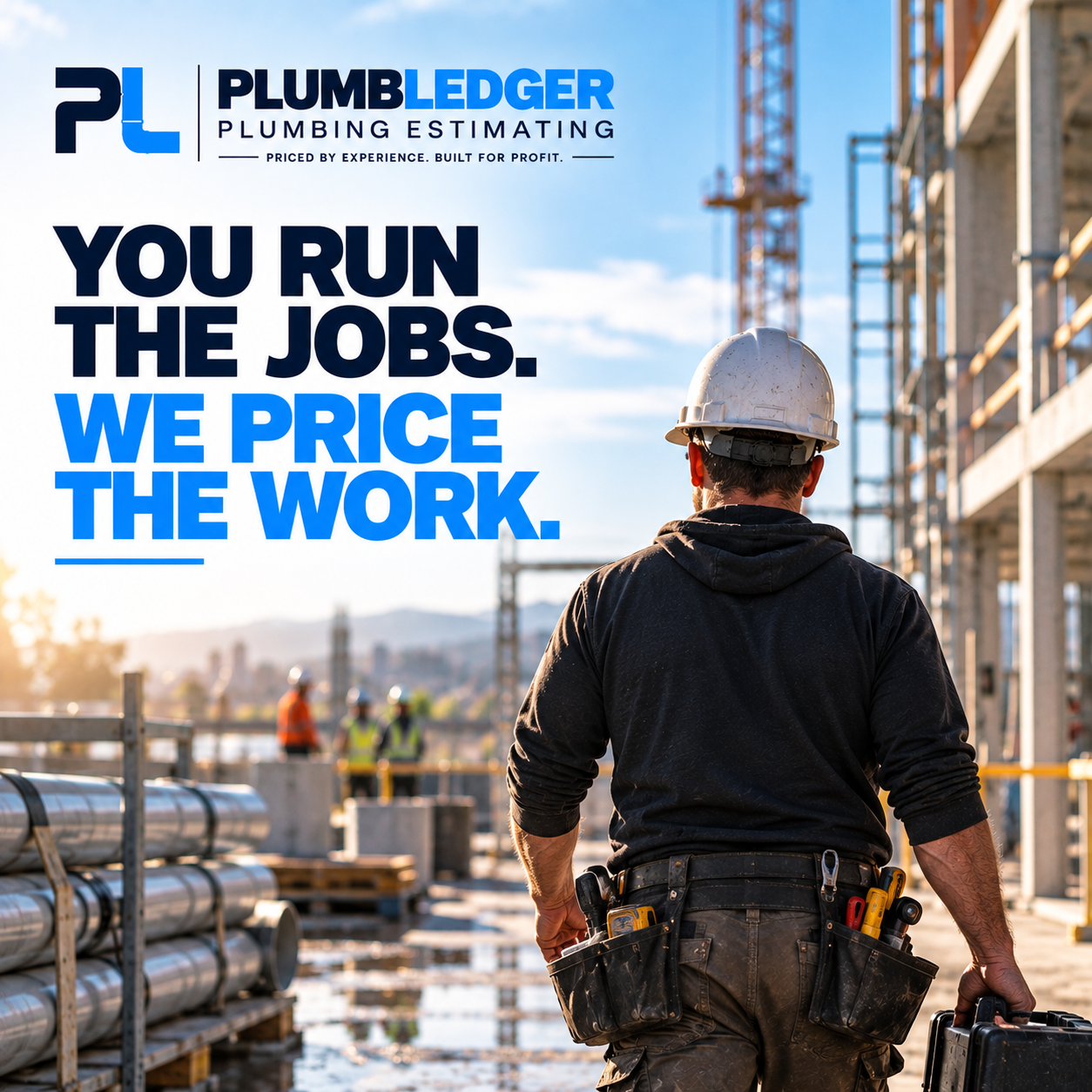 You Run the Jobs. We Price the Work. — PlumbLedger plumber on a commercial site